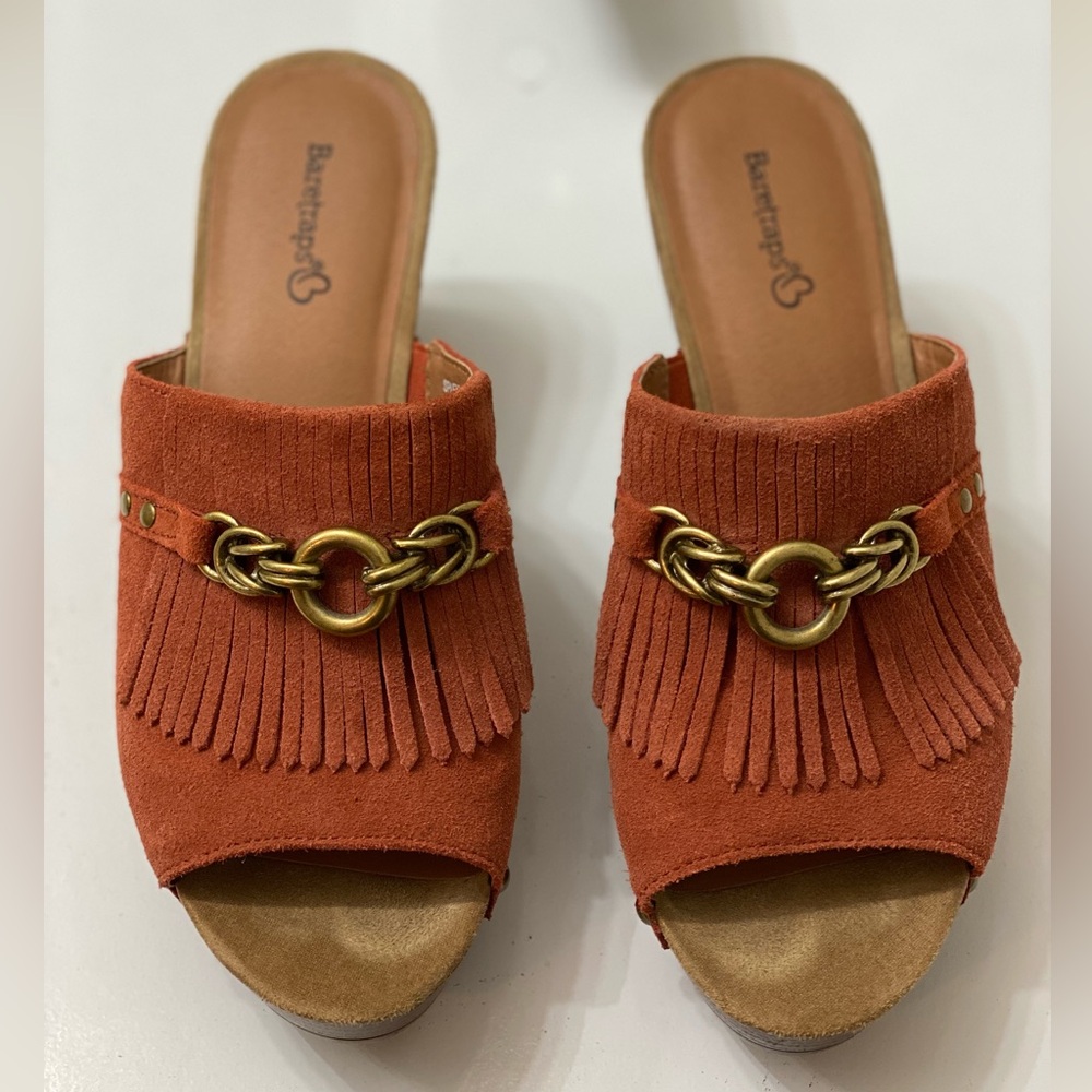 baretraps sandals Pink Fringe Brass Leather Slip On Sandals size 8.5M - Picture 5 of 7